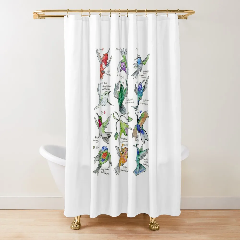 

Hummingbird Months with Birthstones Shower Curtain Bathroom Deco Shower Set For Bathroom Bathroom And Shower Curtain