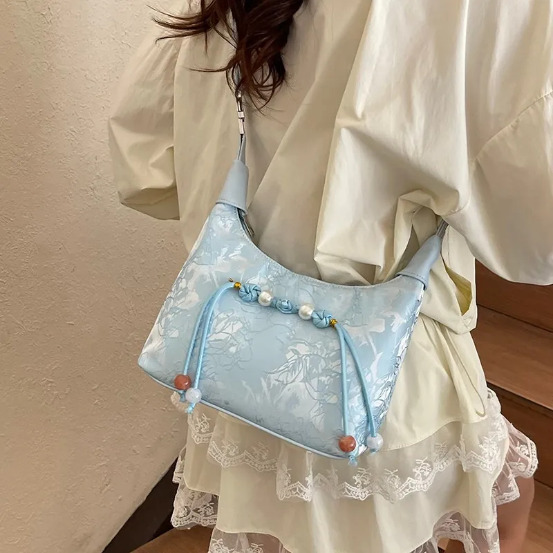 

New Chinese Style Handbag Purses Canvas Hanfu Embroidery Handbag Zipper Shoulder Bag Cheongsam Bag Party Embroidered Tote Bag