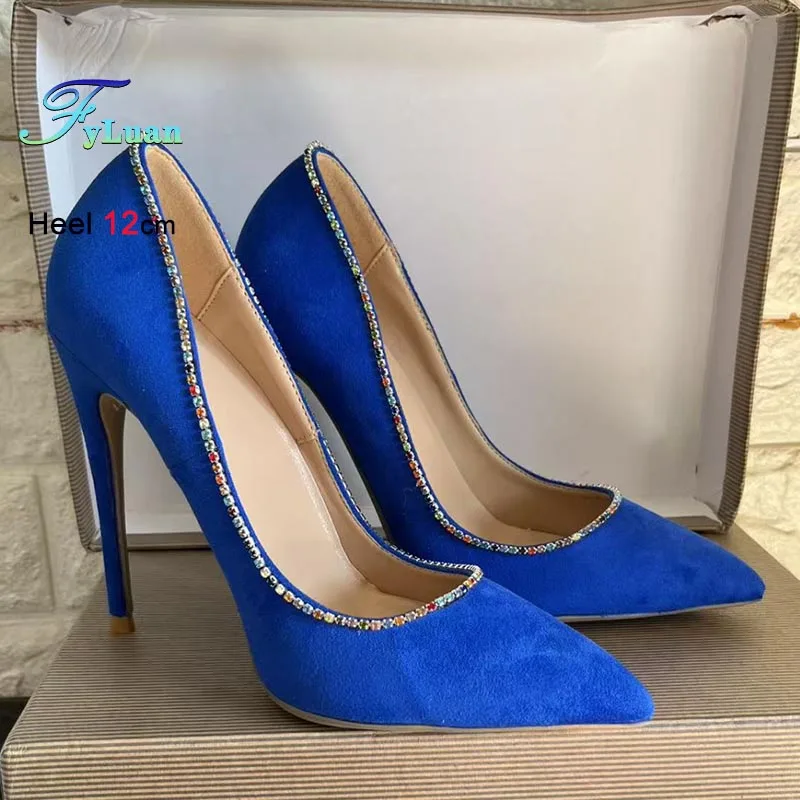 

Новый стиль, модные женские туфли-лодочки, блюзовые замшевые туфли со стразами и неглубоким носком на высоком каблуке, вечерние женские туфли на шпильке с острым носком