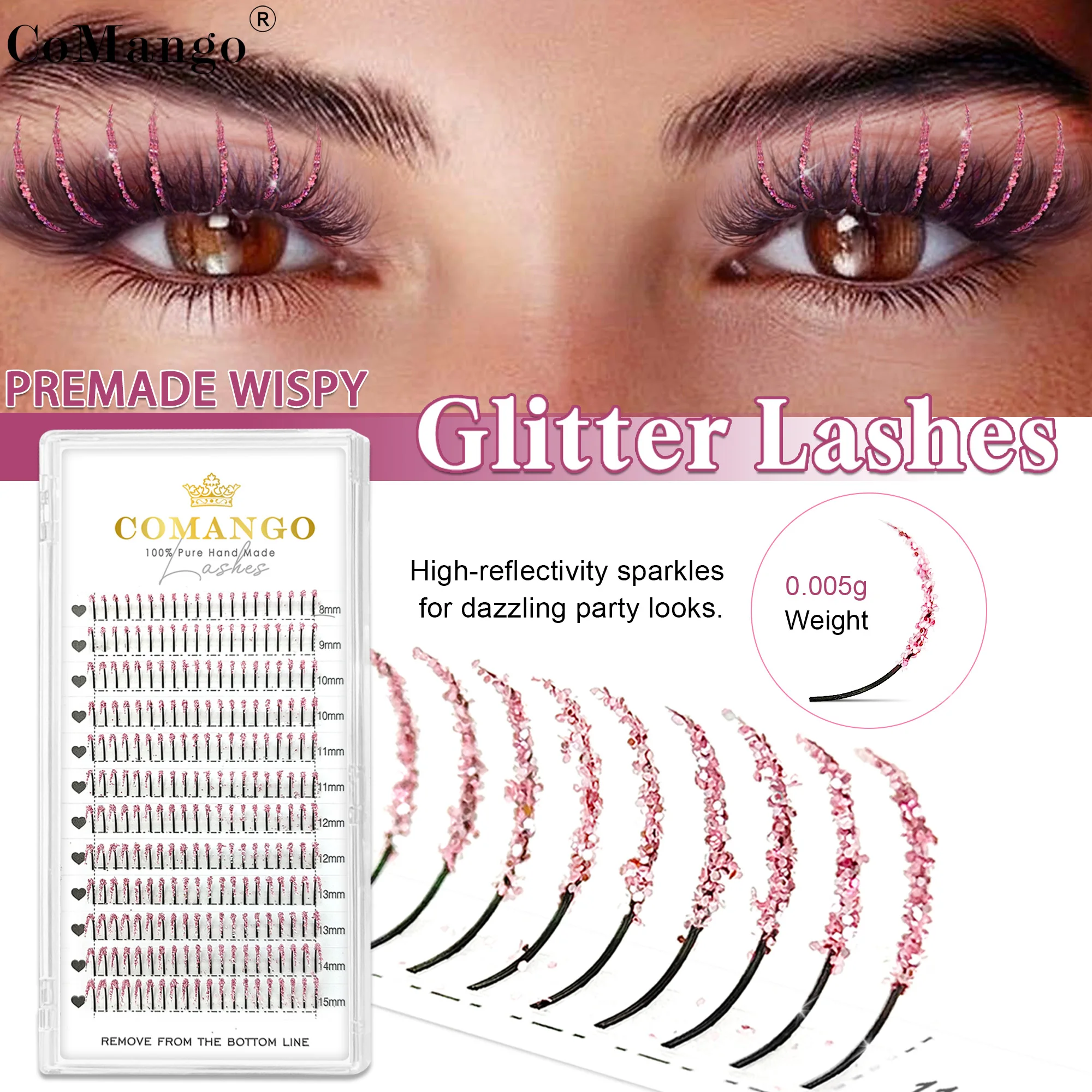 CoMango Shinning Colored Glitter Spikes Eyelash Extension Sliver Purple Blue Pink For Christmas Cosplay Party Makeup