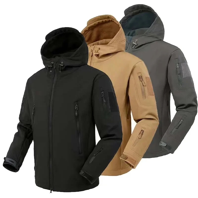 Men's Winter Soft Shell Tactical Jackets Male Hood Coat Combat Suits Hiking Camping Climbing Pants Trousers Hunting Clothes