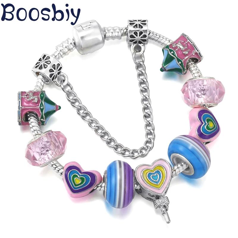 Dreamy Carousel Bead Charm Bracelet With Love Heart Lollipop Pendant DIY Fashion Snake Chain Jewelry Making For Women New Desgin