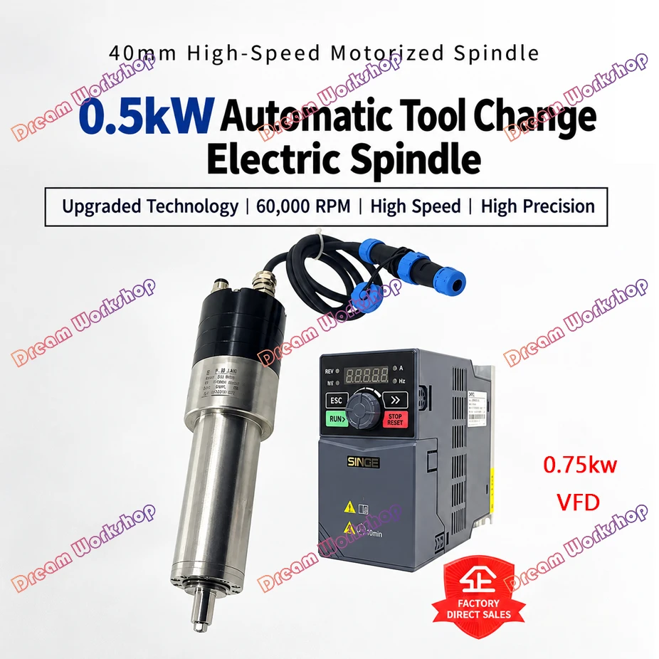 40mm0.5KW 60000RPM High Speed High Precision PCB Spindle Motor Industrial Grade CNC Spindle for Drilling Milling Routing Machine