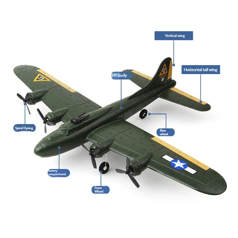 FX817 RC طائرة B17 منفذها ثابت الجناح رغوة طائرة شراعية التحكم عن بعد نموذج طائرة مع أضواء LED لعبة للهواء الطلق دائم #5
