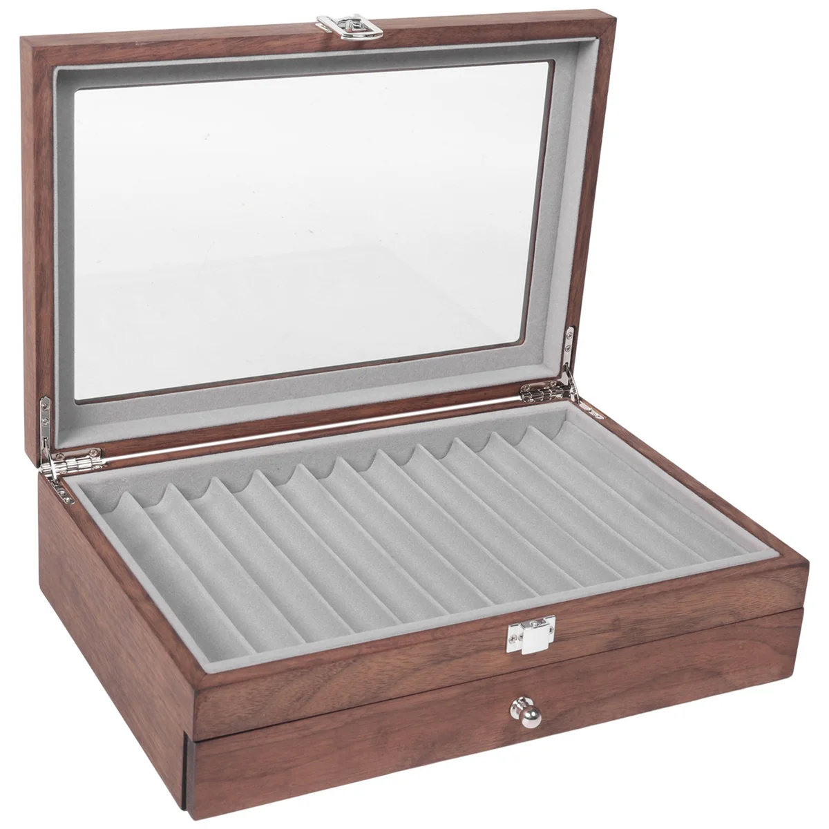 

AB72-23 Grid Walnut Pen Storage Case Luxury 2 Layer Pen Display Organizer Transparent Window Fountain Box Pen-Collection