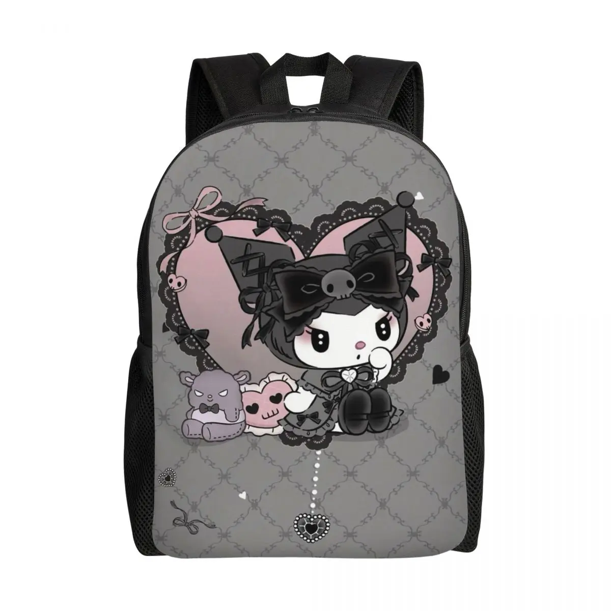

Крутые рюкзаки Kuromi на заказ для мужчин и женщин, школьная сумка для студентов колледжа, подходит для 15-дюймового ноутбука, милые сумки с анимацией
