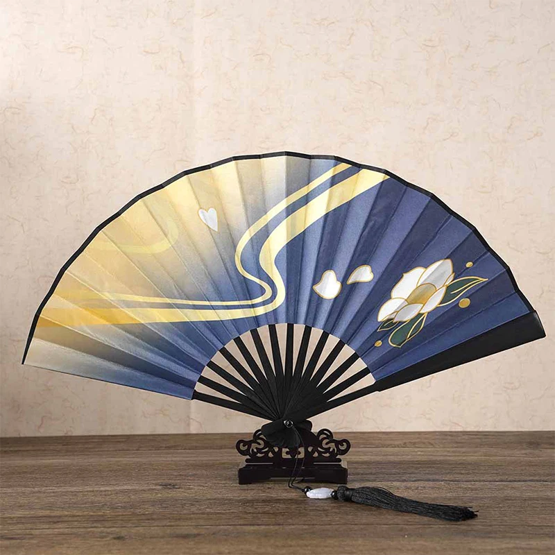 Genshin Impact Kamisato Ayaka Cosplay Fan Cloth Folding Fan Summer Durable Portable Hand Fan Cosplay Prop Gift