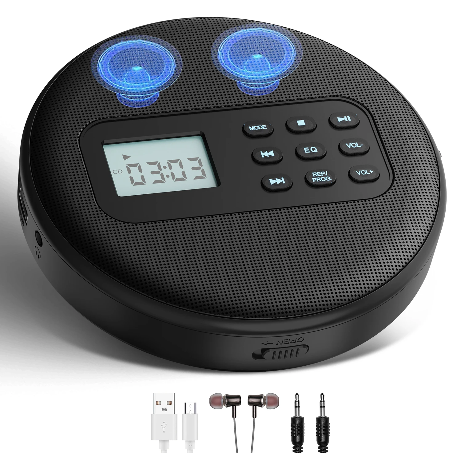 

Портативный проигрыватель компакт-дисков с динамиками и наушниками, проигрыватель компакт-дисков walkman, перезаряжаемый с USB MP3 Discman для автомобиля с аудиокабелем