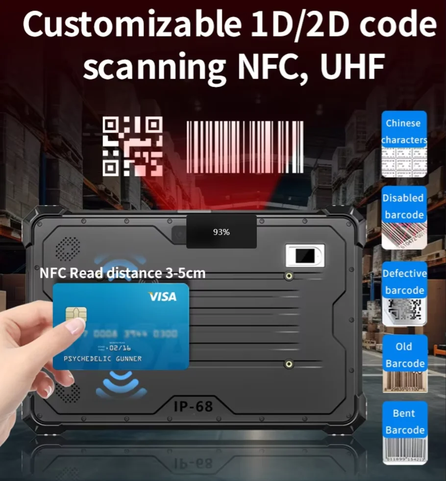 Tableta industrial CENAVA A10R 5G de 10.1″ con 8 núcleos, 16G de RAM, 256G de SSD, Android 12, 700nit, IP68, NFC, WIFI6, BT5.0, 5550mAh, doble cámara
