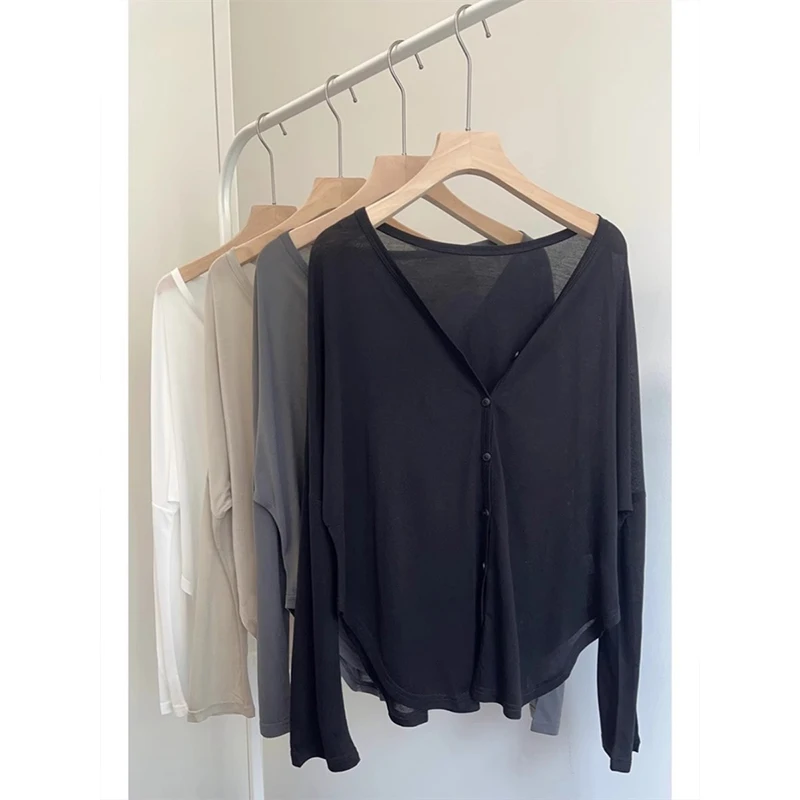 Cárdigan de punto de seda de hielo is para mujer, cárdigan de protección solar, c fino de manga de murciélago con vestid...