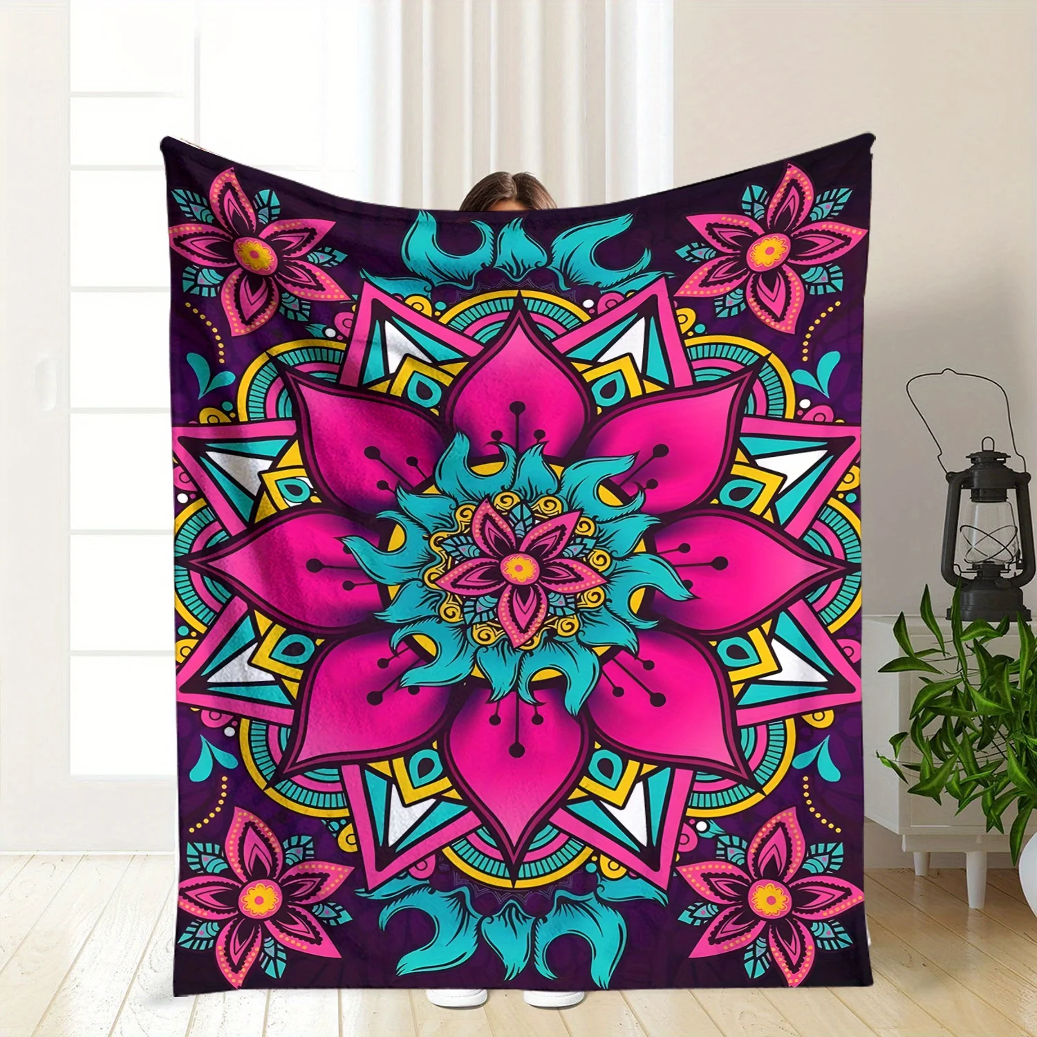 Bohemian Mandala Throw Blanket Psychedelic Boho Chic Tribal Print Cozy Throw Decoration for Couch Home Decor Tapestry