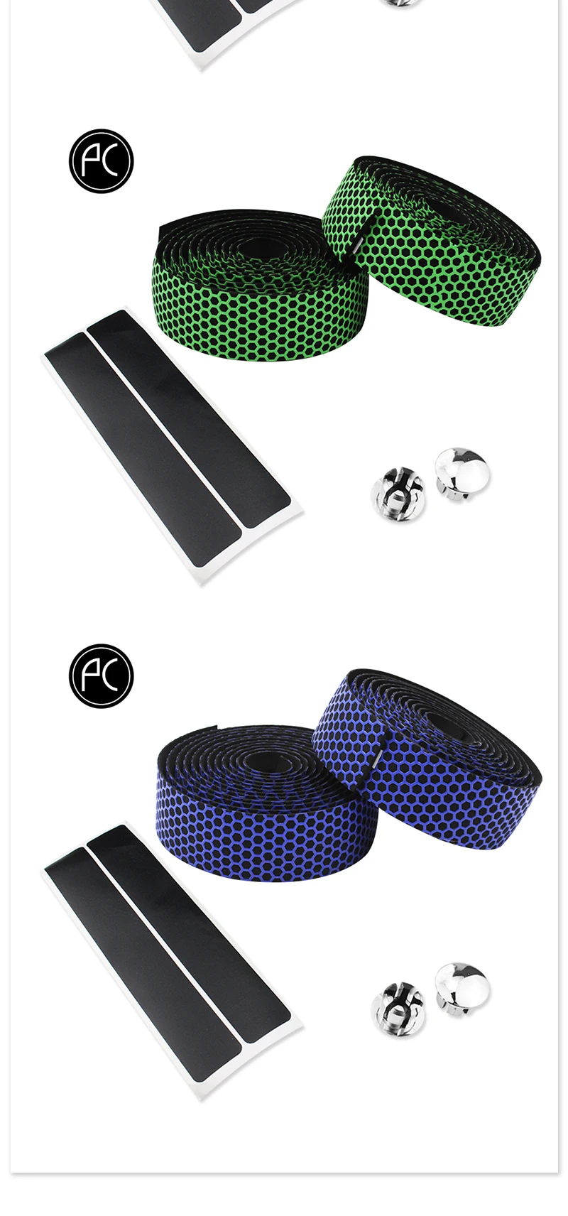 PCycling EVA Honeycomb Road Bicycle Handlebar Tape 2 Rolls 200cm x 3cm Textured Adhesive Bar Wrap with Bar End Plugs Cycling Set