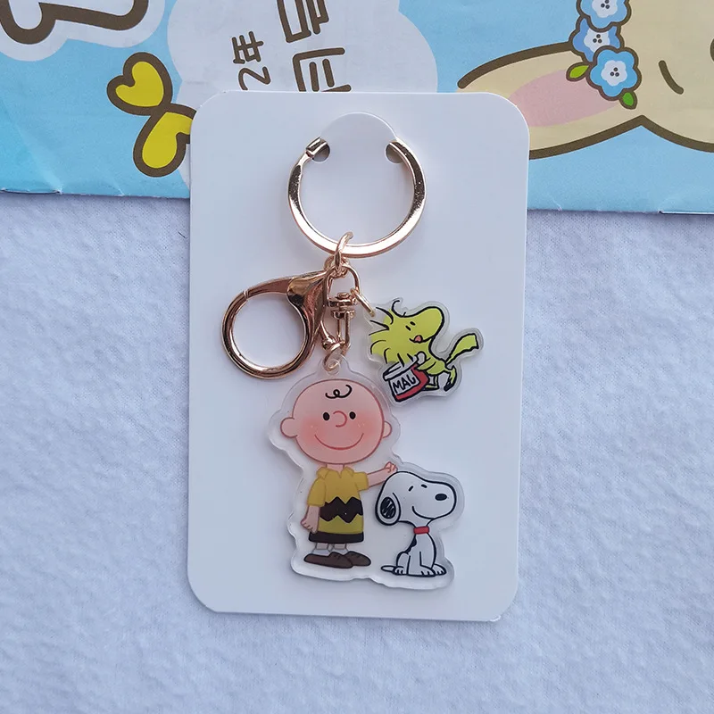 Kawaii Peanuts Snoopy Charlie Brown Key Chain Acrylic Transparent Double-Sided Keychain Backpack Pendant Anime Gift For Girls