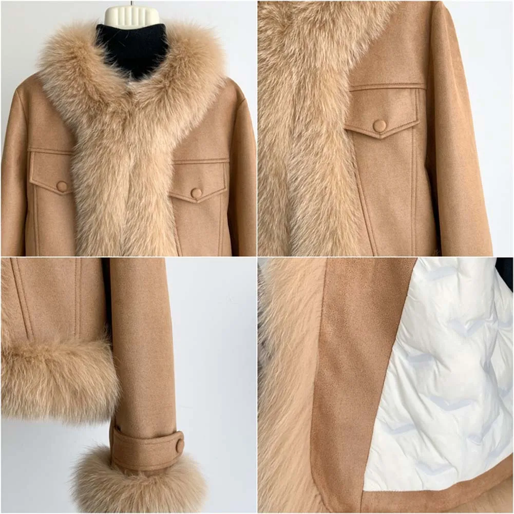 الرجعية الإناث طويلة الأكمام الثعلب الفراء سترة الخريف الشتاء السيدات موضة قصيرة أفخم أبلى 2025 المتقدمة المرأة المرقعة معطف الفرو