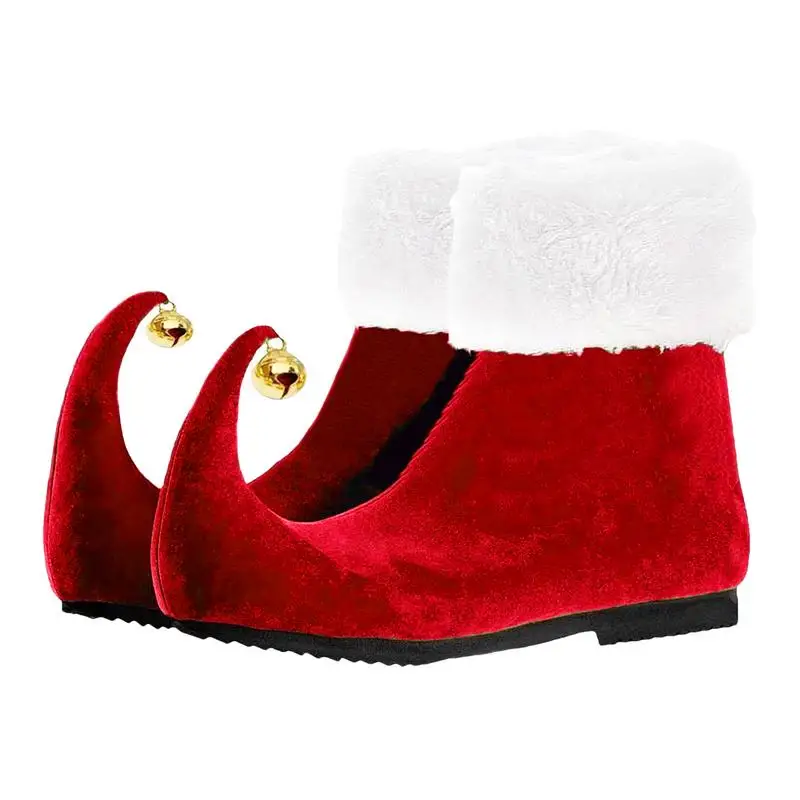 Plush Christmas Shoes Breathable Warm Christmas Costumes Cute Bell Shoes Soft Holiday Shoes For Role Play Celebrations