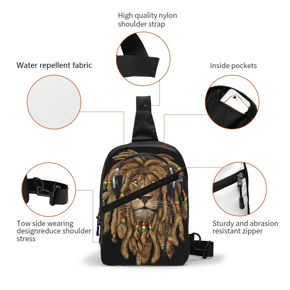 The King Of Judah Rastafarian Rasta Lion Sling Crossbody Backpack Men Custom Chest Shoulder Bag for Travel Hiking Daypack