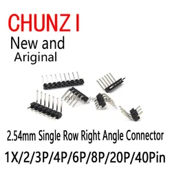 10pcs 2.54mm Pitch Strip Connector Socket Single Row Right Angle Male Pin Header 1X/2/3P/4P/6P/8P/20P/40Pin
