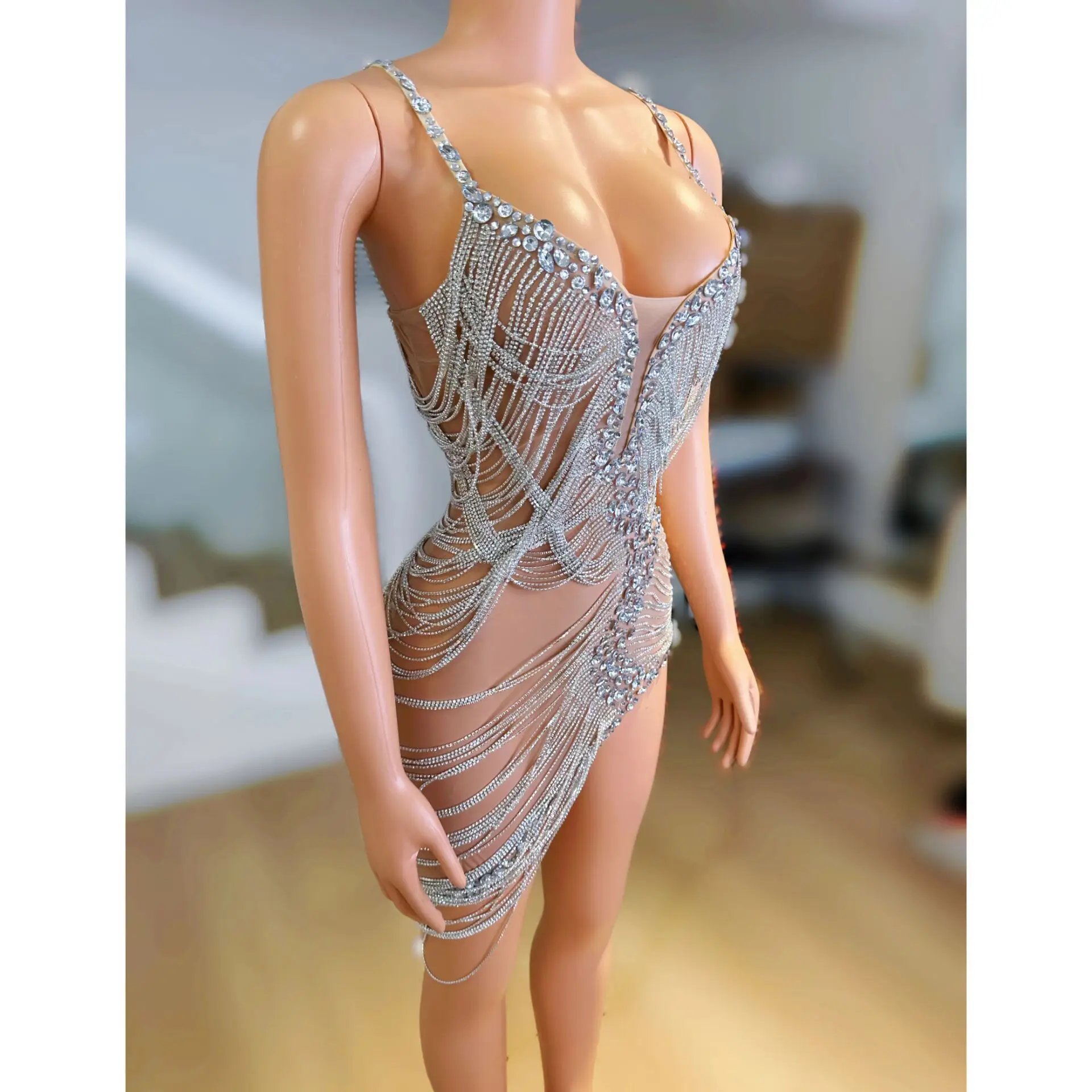 Sexy Full Diamond Tight Costume For Nightclub Stage Singer DS Model Catwalk Party Women's Evening Dresses For The Event Vestito