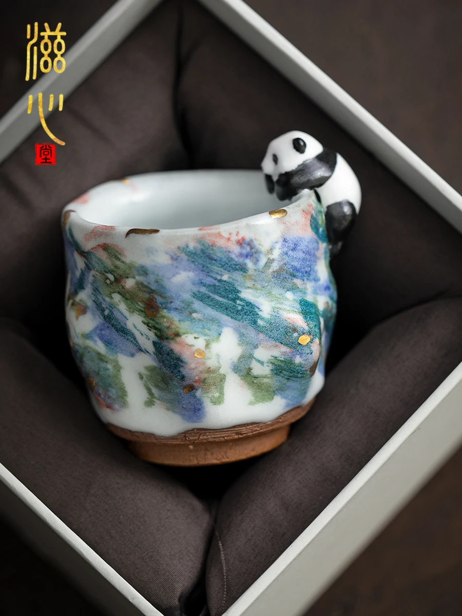High-End Rock Mine Zhi Wild Burning Panda Cup Ceramic Handmade Home Single Tea Kung Fu Gift