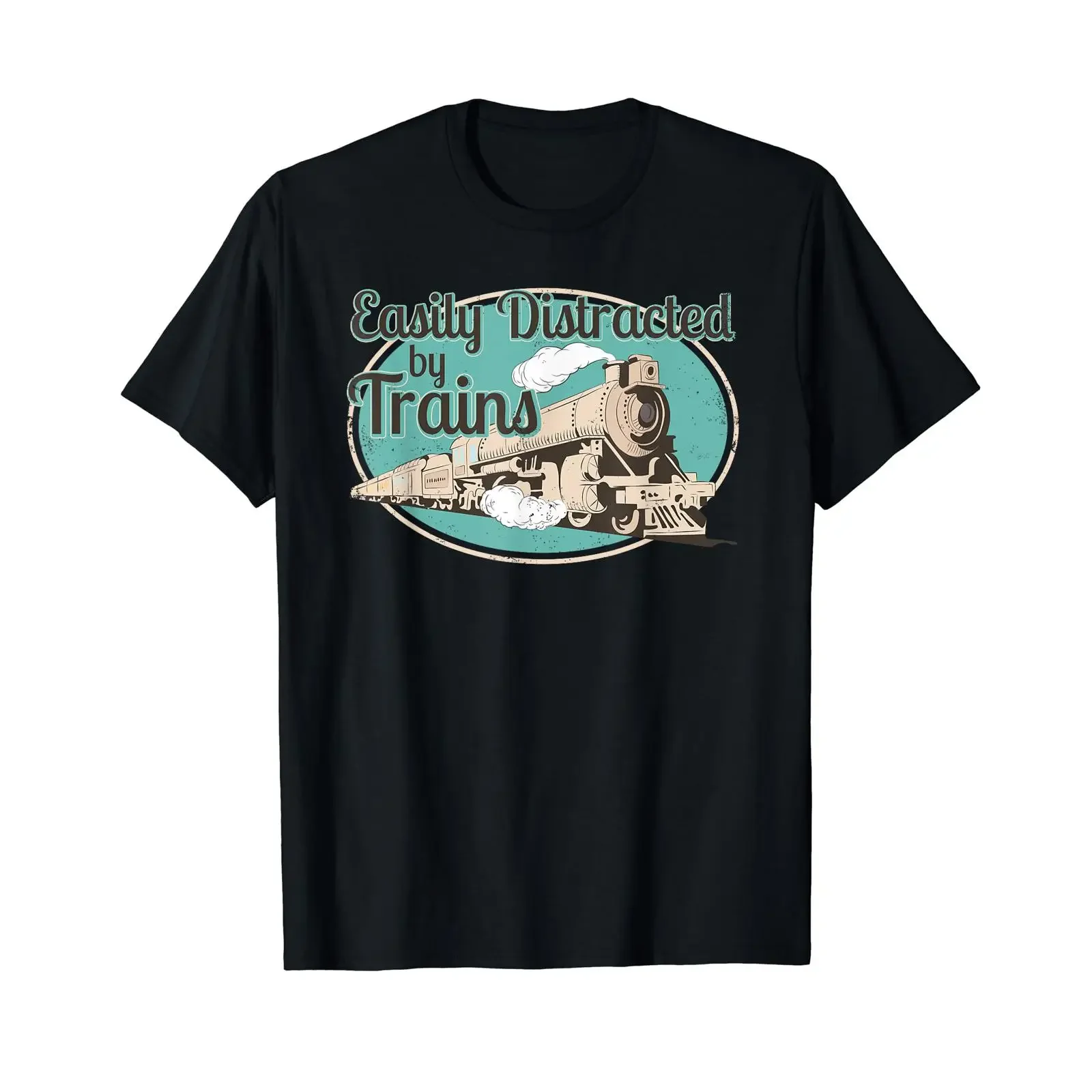 Easily Distracted by Trains T Shirt Funny Train Lover s vintage Washed streetwear Top For Everyday Wear homme designer clothes