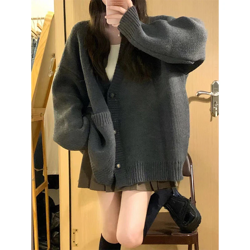 MEXZT Sweet Knitted Cardigan Sweaters Women Oversized Single Breasted Knitwear Jackets Preppy Korean Casual Jumpers Coat Outwear