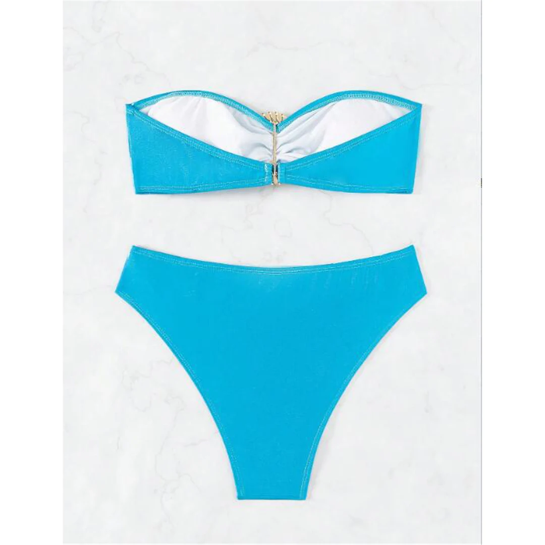 Diamant-Strass-Bandeau-Bikini mit mittelhoher Taille, Damen-Badeanzug, zweiteiliges Bikini-Set, Badebekleidung, Badeanzug, Modell V5402 – Detail 12
