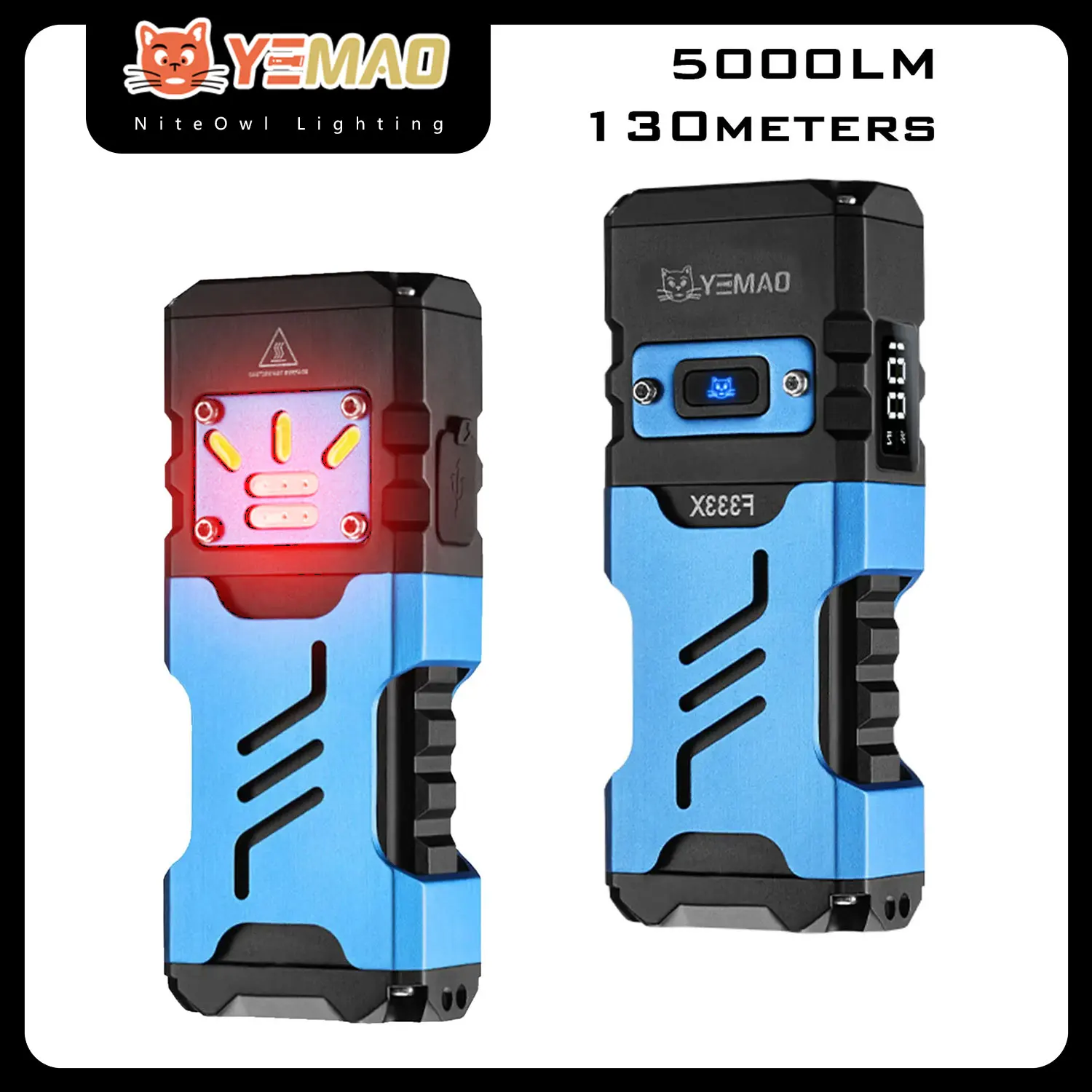 

YEMAO F333X Rechargeable Waterproof LED Flashlight With Power Display Digital 3 * P50³ Hightlight Wicks Portable Magnet Torch