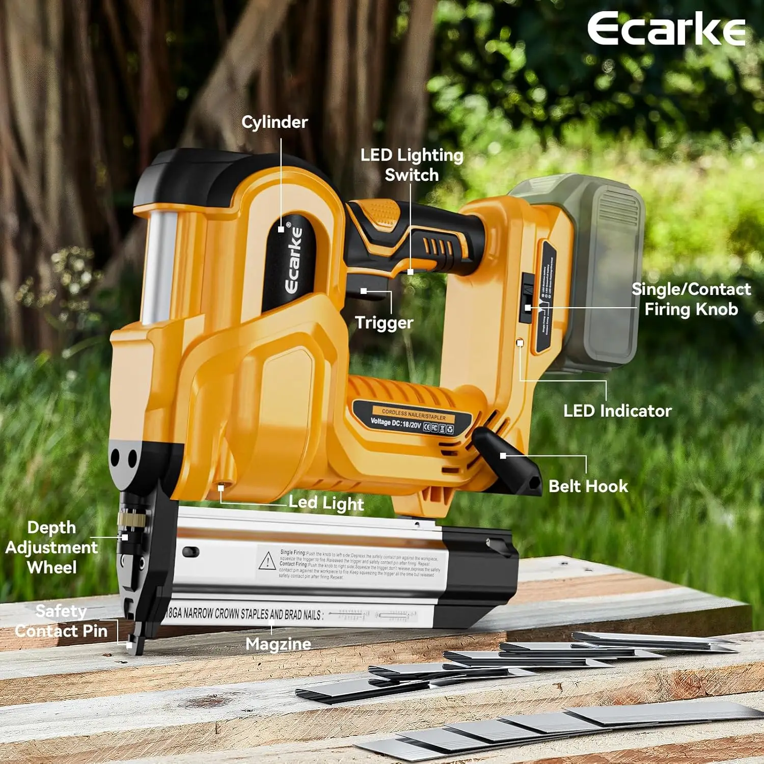 Nailer Cordless Stapler for DeWalt 18V, 2 in 1 Electric Nail Gun/Staple Gun with 18GA Nails/Staples, Battery Power 2 Inch Nailer