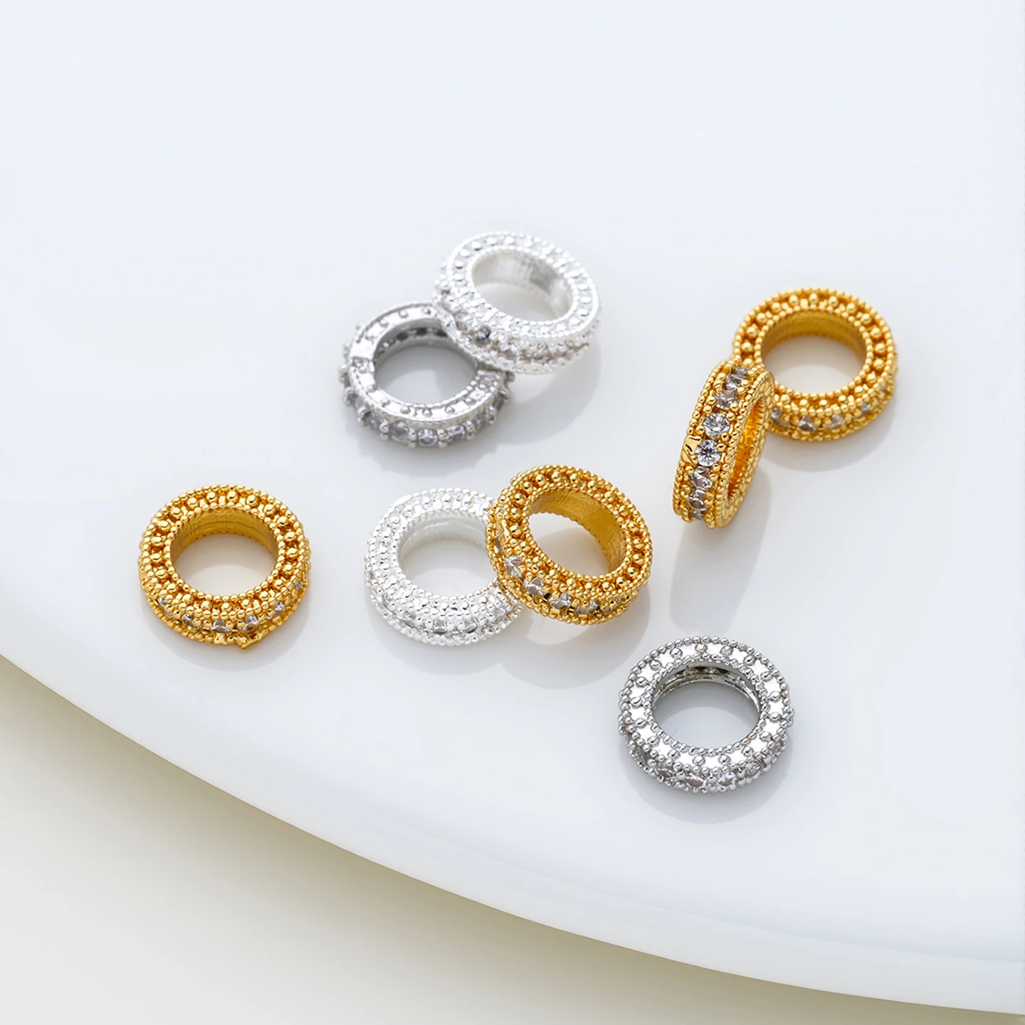 2Piece/Pack 3*10mm 18K Gold Color Plated Spacer Beads with Zircon for Handmade DIY Earrings Jewelry Making Accessories