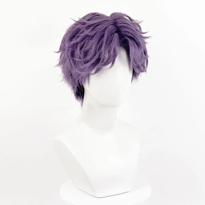 Rafayel Cosplay perruque jeu amour et espace profond court violet gris 30 cm perruques résistant à la chaleur cheveux synthétiques accessoires pour hommes