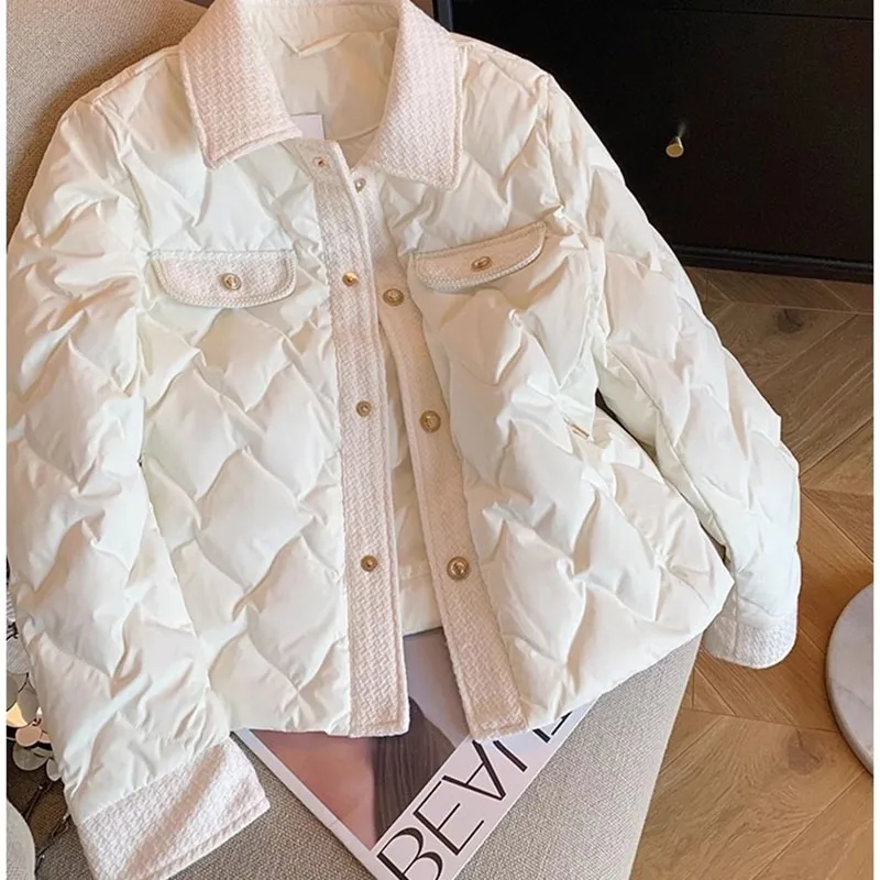 2024 Autumn Winter Parkas Coat Women\'s Cotton Jacket Short Vintage Rhombic Jacket  New Elegant Warm Long-sleeved Female Clothing