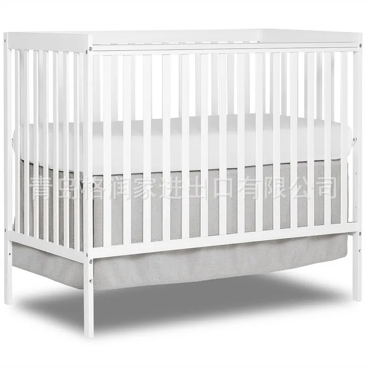 Babyfond White Solid Wood Convertible Baby Crib, Adjustable Height, Convert to Sofa Bed for Infants