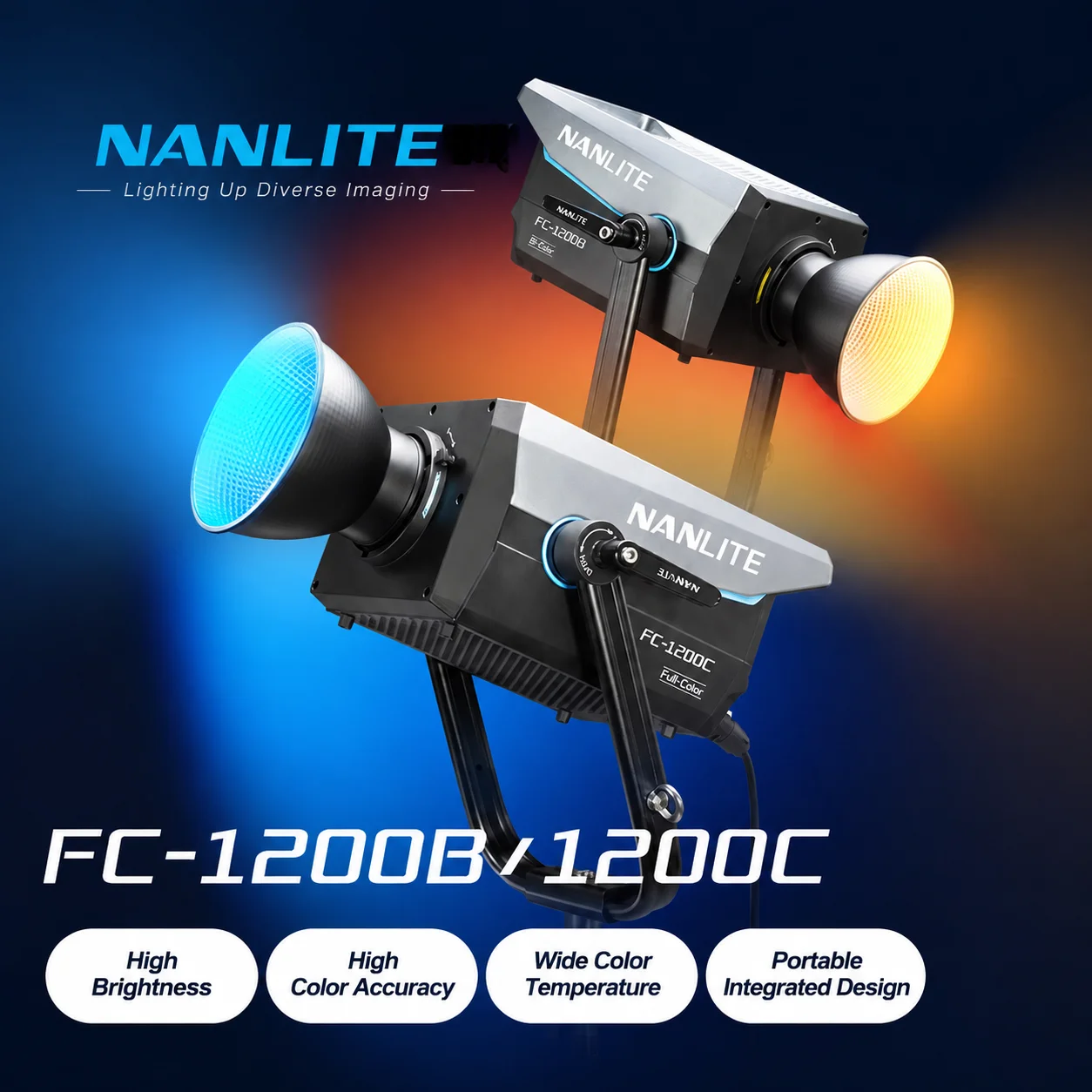 Nanlite FC-1200B FC-1200C COB Fill Lighting Bi-color / RGB Bowens Mount 1200W LED Video Spotlight for Studio NANLINK APP Control