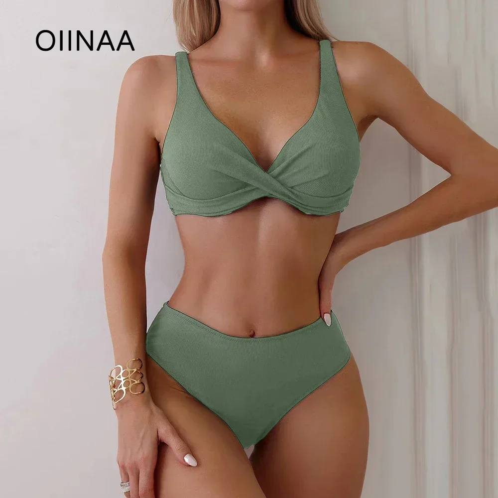 

New sexy Bikini Sets Swimsuit Women Two-Piece Suits Swimwear Solid Color Deep V-Neck Bathing Suit Beach Vacation Swimsuit