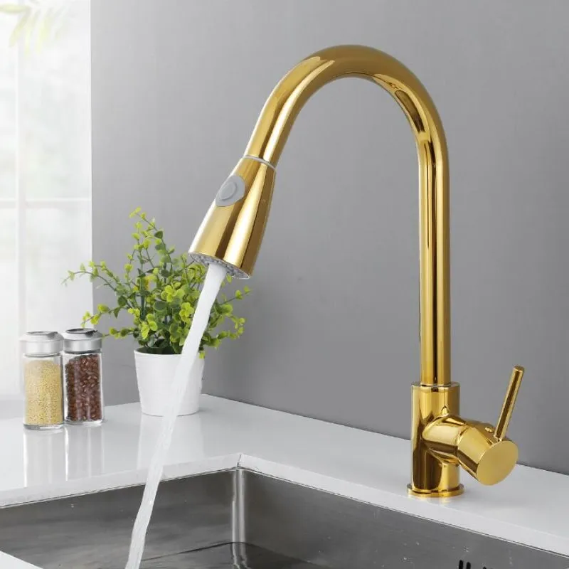 Pull Out Kitchen Faucet Gold/Chrome/nickel/black Sink Mixer Tap Rotation Kitchen Mixer taps Kitchen Tap Brass