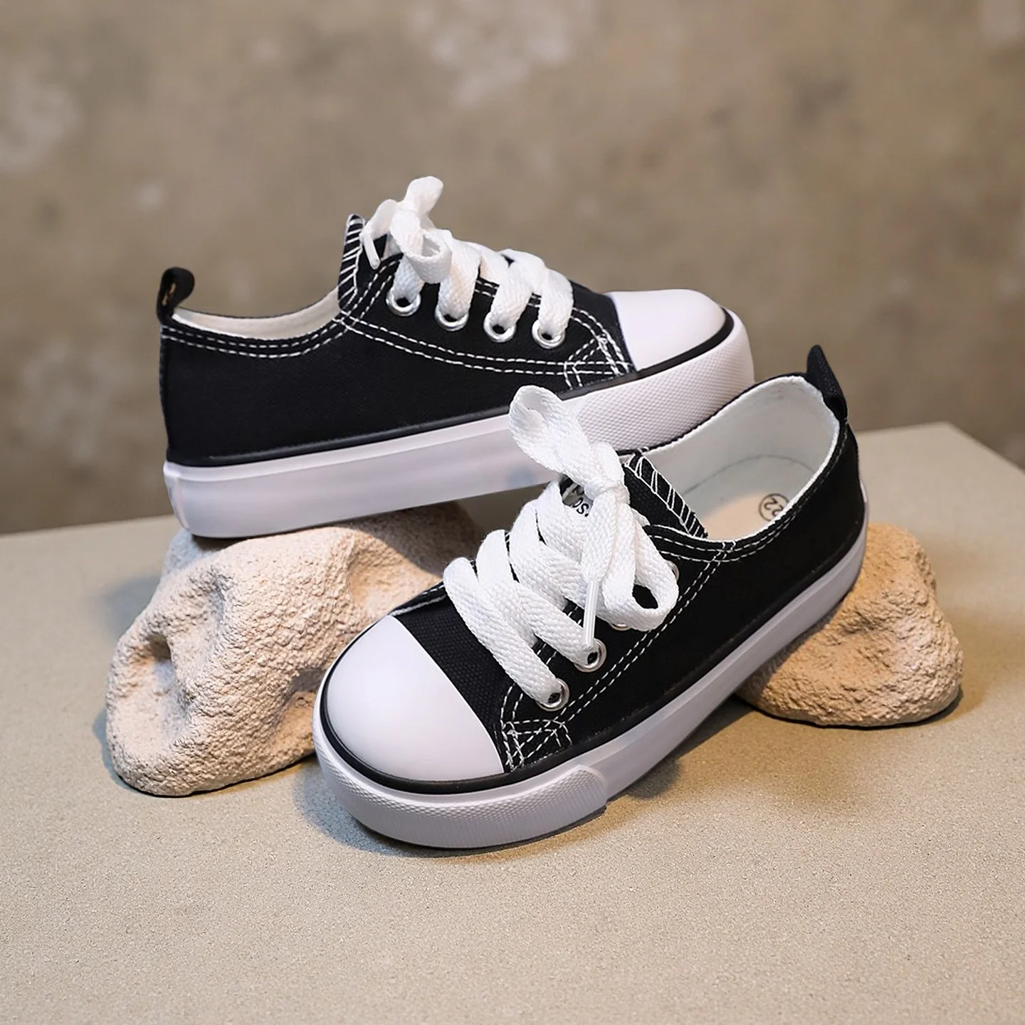COMFY KIDS Kids 1-14 Years Black Low Top Canvas Shoes Lace-up Pull Tab Breathable Light Sole Toddler Youth Casual School Daily Shoes