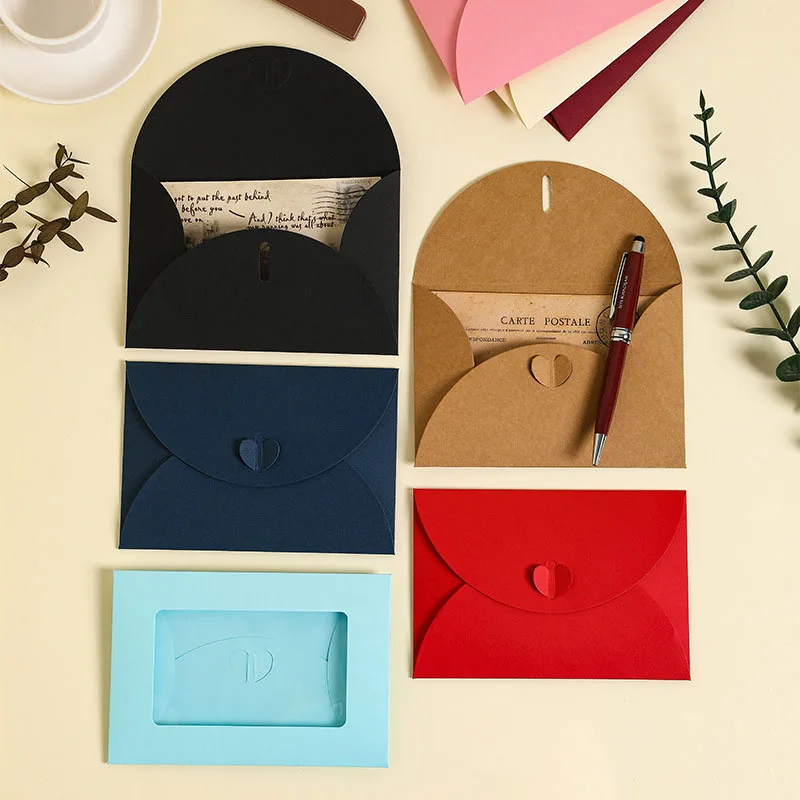 50pcs Love Heart Button Window Envelope 250g Card Holder DIY Photos Storage Gift Packaging Bags Postcards Business Storage Bag