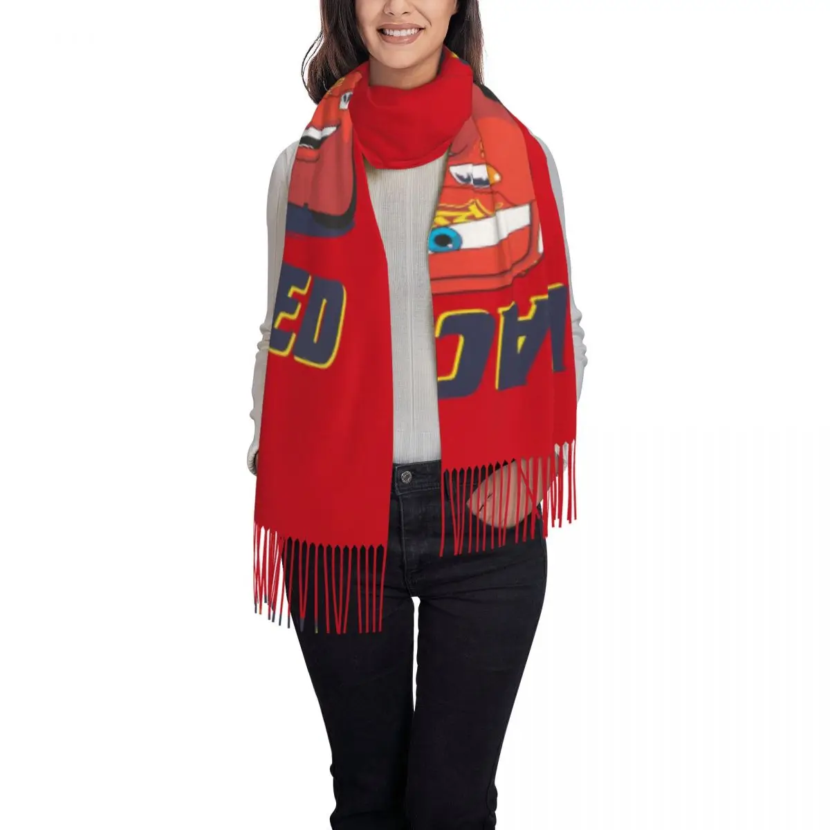 CustomLightning McQueen Scarf Wrap Women Long Winter Warm Tassel Shawl Unisex Cars Scarves