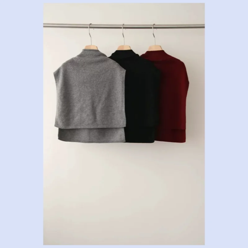 TT 패셔너블한 하이넥 후드 100% 선별된 면 울 니트 레이어드 베스트