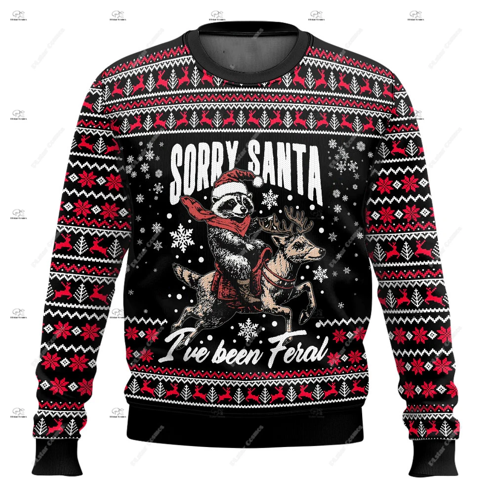 Christmas Santa Claus Pet Cat Knitted Ugly Sweater Graffiti Retro Vintage 3DPrint Pullover Harajuku Casual Funny Long Sleeves 43