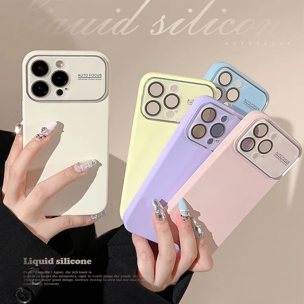 Advanced Solid Color Built-in Lens Film Phone Case For Iphone15 14 13 12 11 Pro Max Liquid silicone TPU Case Cover New Products