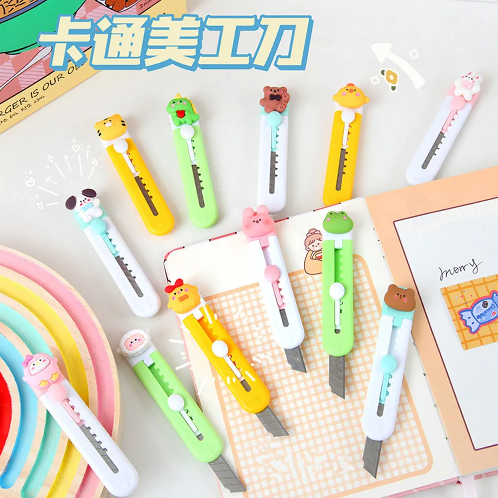 

Portable Retractable Utility Knife Cutter Mini Cute Animals Letter Envelope Opener Self-Locking Knife School Office Supplies