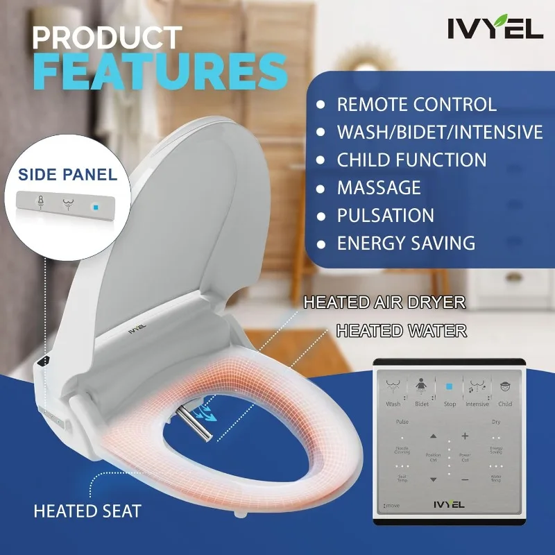 J-2R Smart Electric Bidet for Toilet Seat,For Elongated toilet,Warm water,Heated bidet toilet seat,Remote Control,Heated Dryer