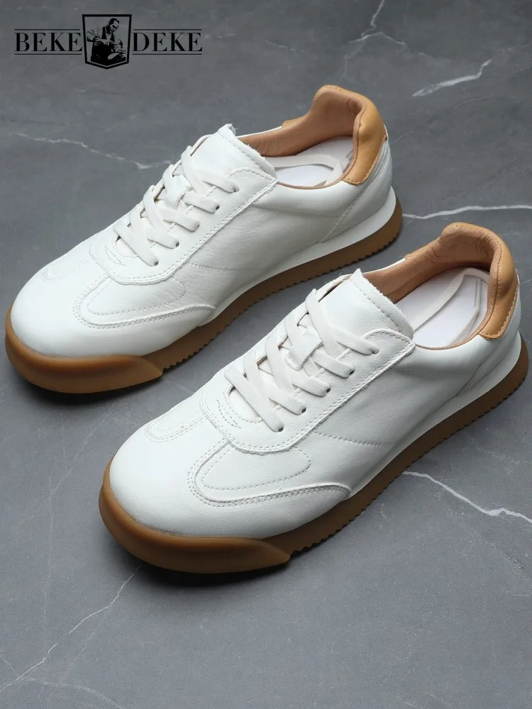 

Concise Style Cowhide Round Toe Platform Handmade Cross Tied Casual Shoes Solid Color Genuine Leather Male Comfortable Footwear