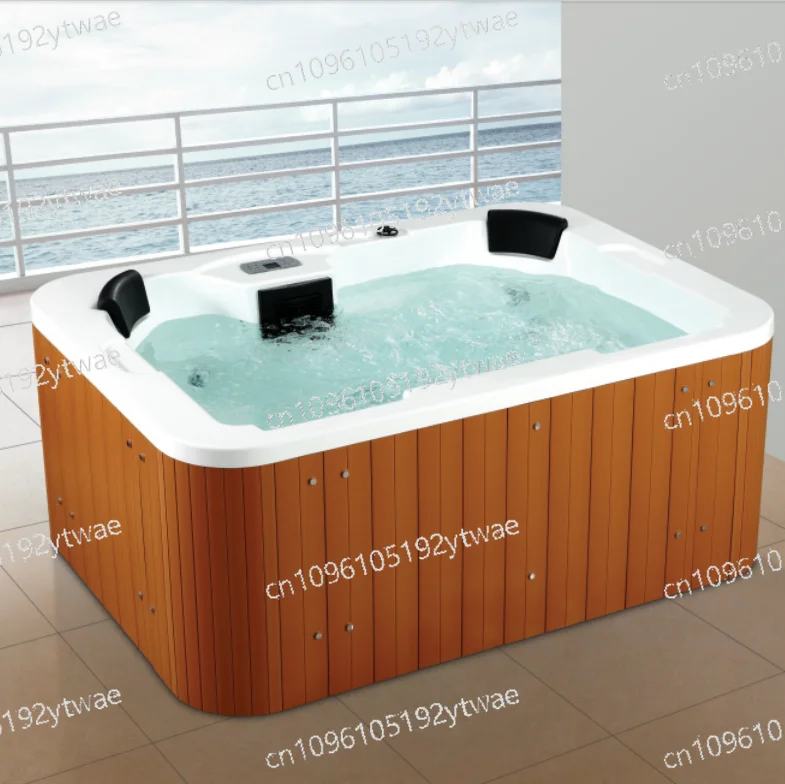 6-Seater Rectangular Outdoor Hot Tub Spa with Lounge Seat Luxury Relax Massage Bathtub