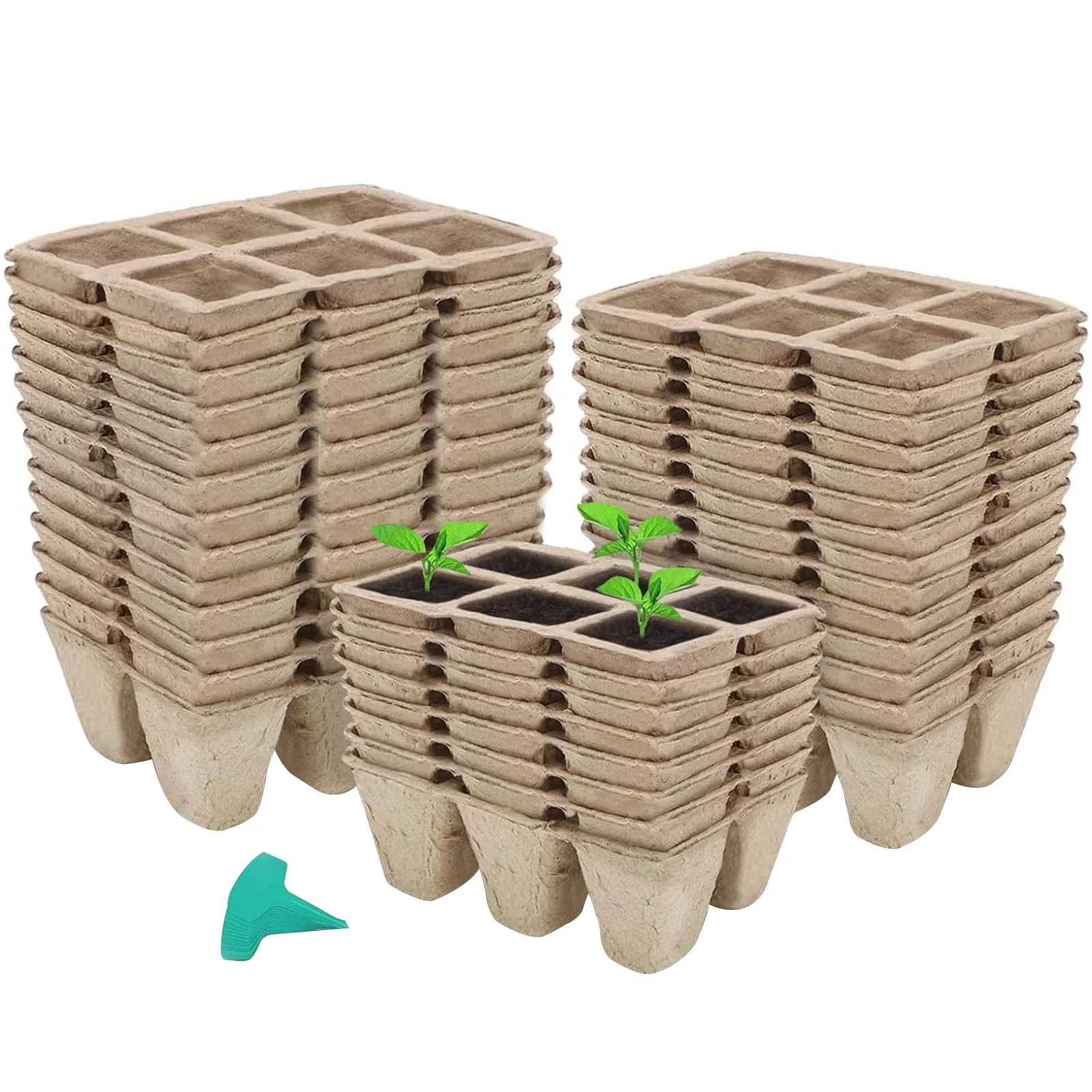 216 Cells Peat Pots Seed Starter Trays, 36 Packs Biodegradable Seedling Pots Germination Trays with 15 Pcs Plant Labels