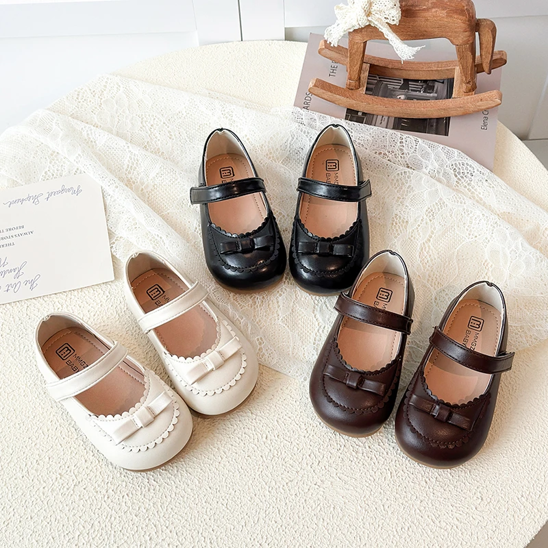 

Toddler Girls Princess Party Wedding Shoes with Cute Bow 2026 New Spring Kids Dress Shoes Soft Sole Simple Classic Ballet Flats