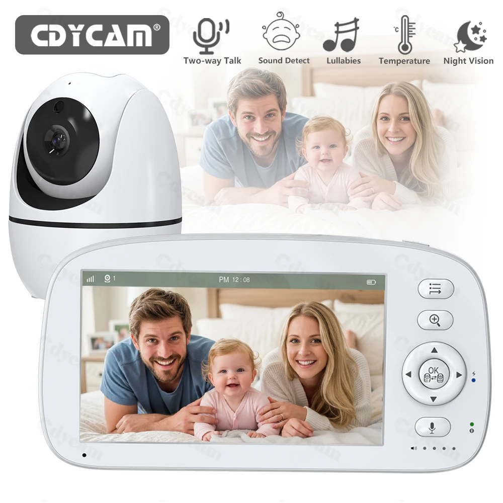 

Радионяня с камерой и ночным видением, 5-дюймовый дисплей с аккумулятором емкостью 5000 мАч, видеоняня с поворотом и наклоном-зумом, колыбельные с двусторонней связью