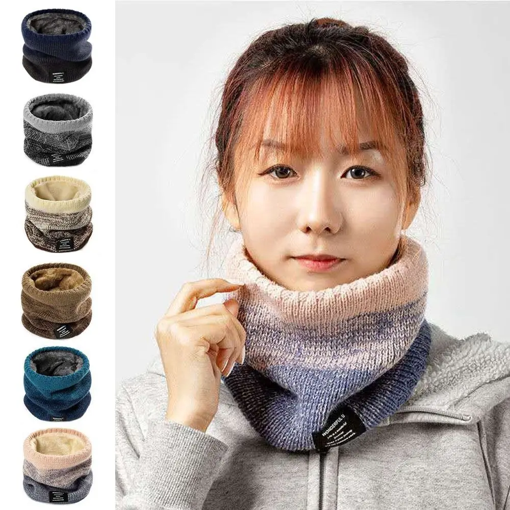 Warm Knitted Ring Scarf Outdoor Gradient Color Coldproof Winter Neckerchief Wrap Neck Scarves Winter Accessories