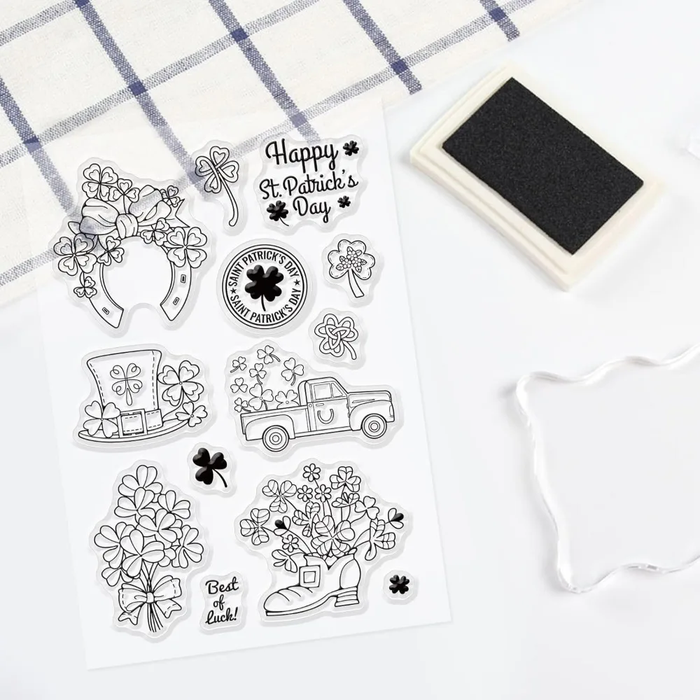 1 ورقة محظوظ البرسيم سيليكون واضح Stamps سانت باتريك يوم يوم طوابع شفافة لصنع بطاقات عيد ميلاد عيد الحب #6